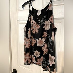 Black dressy tank top with metallic accents